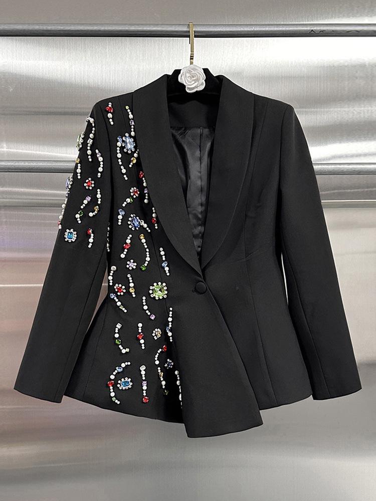 Eleganter Damen Slim-Fit Blazer - Frühjahrskollektion 2026 mit buntem Strass-Design