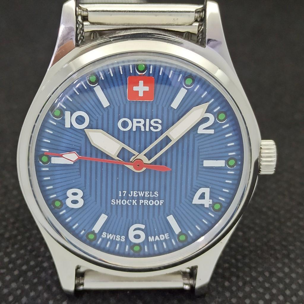 REFURBISHED ORIS WINDING SWISS MENS VINTAGE WRIST BLUE WATCH 558b-a296789-1
