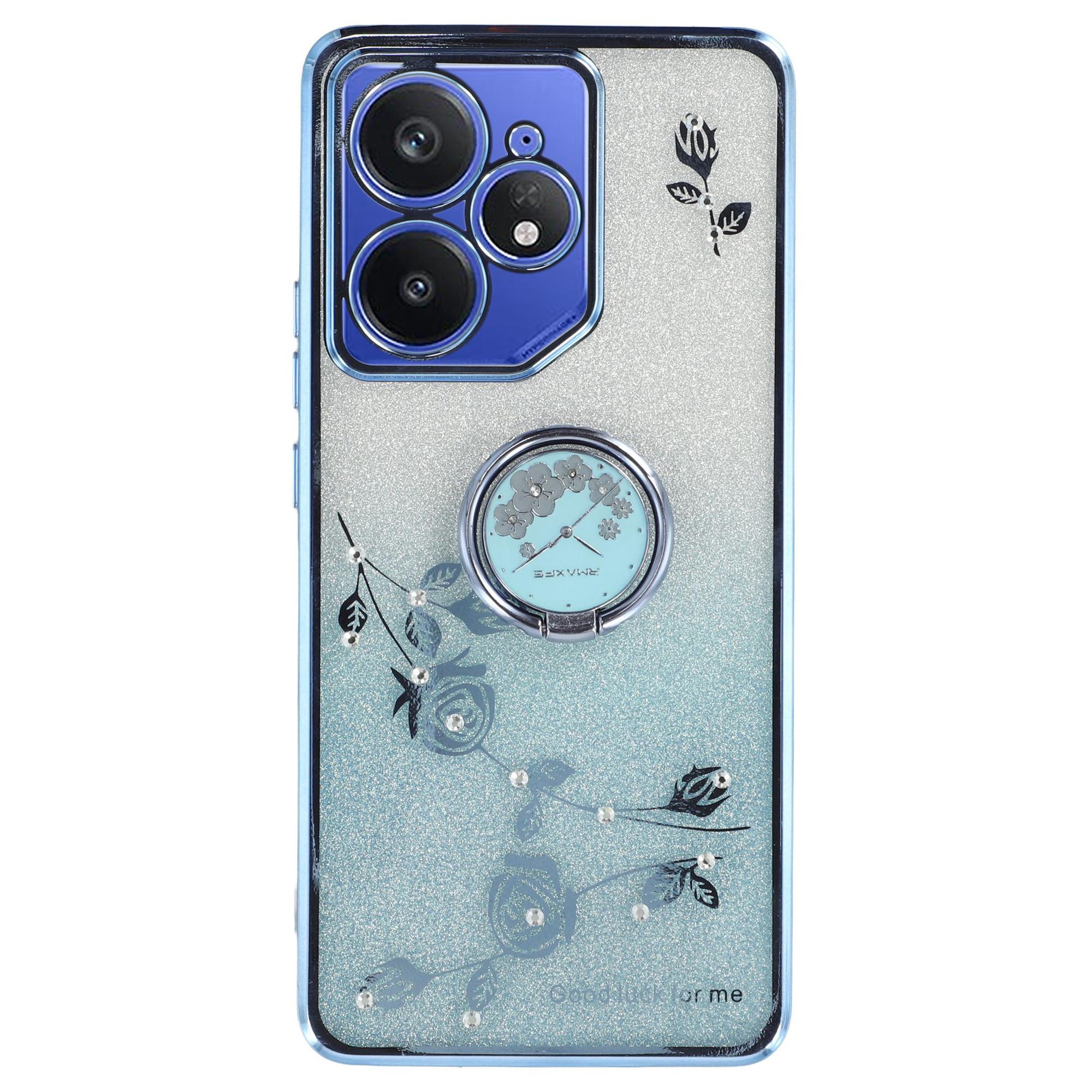 

KADEM For Realme Neo7 5G Case Ring Kickstand TPU Flowers Phone Cover Gradient Glitter Blue