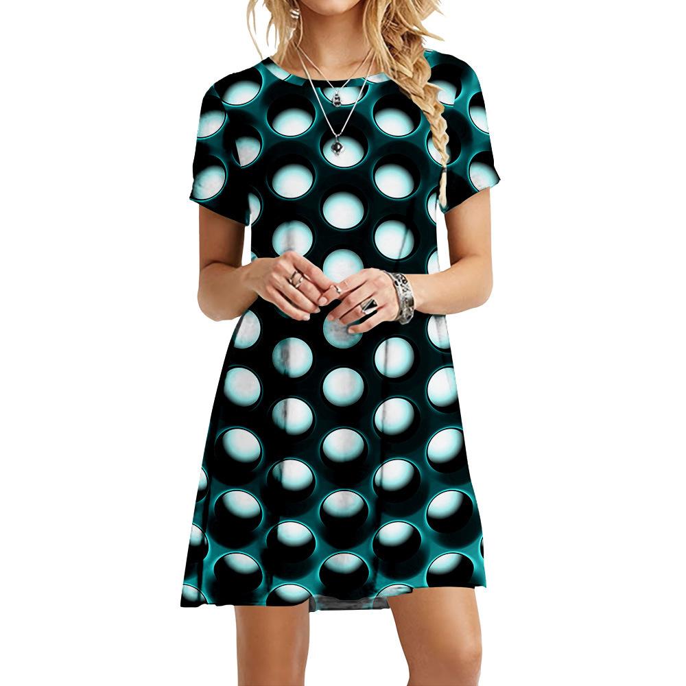 S-6XL Übergröße 3D Kreisdruck Kleid Damen Vision Art Mode Damenkleider Sommer Casual Kurzarm Locker A-Linien-Kleid