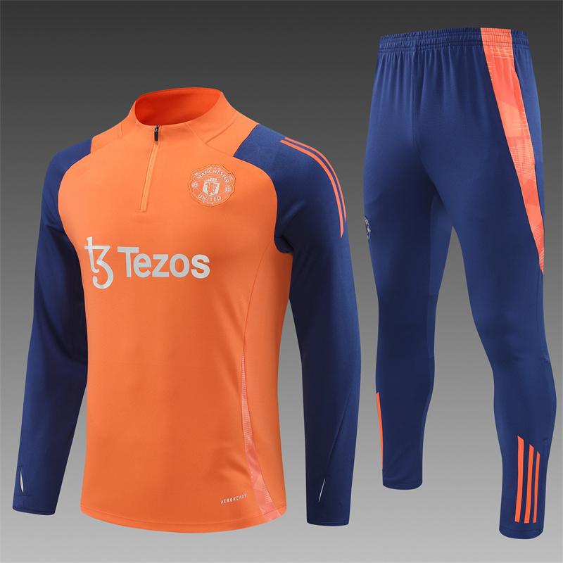 Manchester United Football Suit Custom Autumn And Winter Long-Sleeved Half-Pull Pre-Game Warm-Up Children'S Short-Sleeved Training Suit