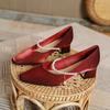 Medium Heel Single Shoes 2025 New Pearl One-word with Thick Heel High Heels Red Wedding Shoes Square Head Mary Jane Women's Shoes
