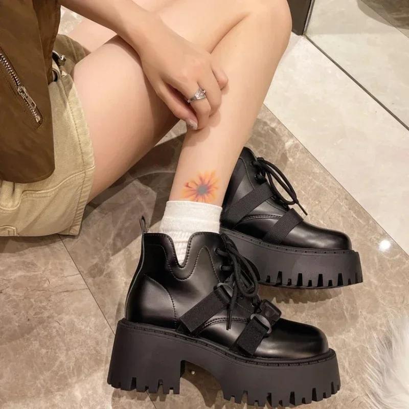 Fashion Fashionable Thick Soled Height Increasing Short Boots for Women's Spring New Style British Retro Thick Heel Workwear Boots