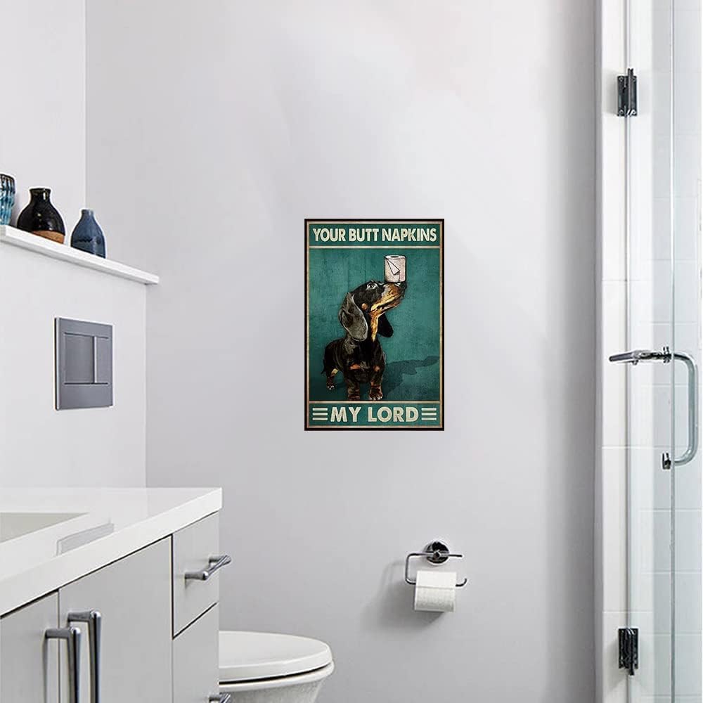 Dachshund Metal Tin Sign Dachshund And Toilet Paper Funny Poster Cafe Living Room Kitchen Bathroom Home Art Wall Decor Plaque Gift 8x12 Inch