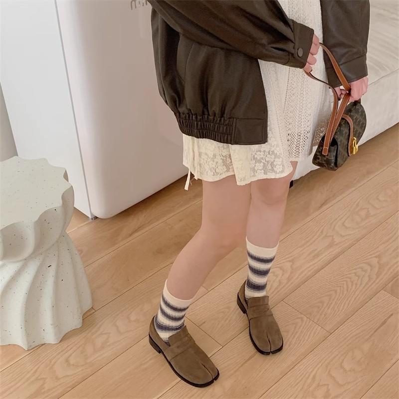 Female Spring and Autumn Vintage Towel Bottom Stripe Solid Color Tall Cotton Socks