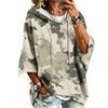 Women's Casual Camouflage Print Hooded Pullover Top with Three-Quarter Sleeves