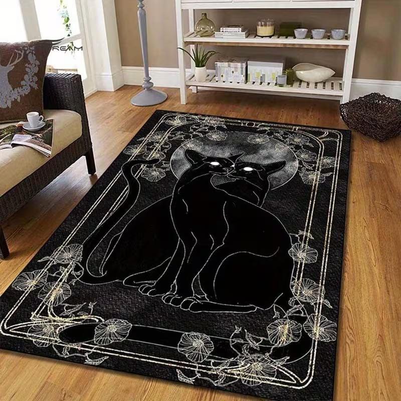 Vintage Zwarte Kat Bloemige Maan Vloerkleed Retro Gotisch Woonkamer Tapijt Antislip Grote Vloermat voor Slaapkamer Entree Huisdecoratie