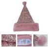 Sequined Christmas Santa Hats Thicken Plush Headgear Pink Furry Brim for Christmas Parties Cosplay Accessories