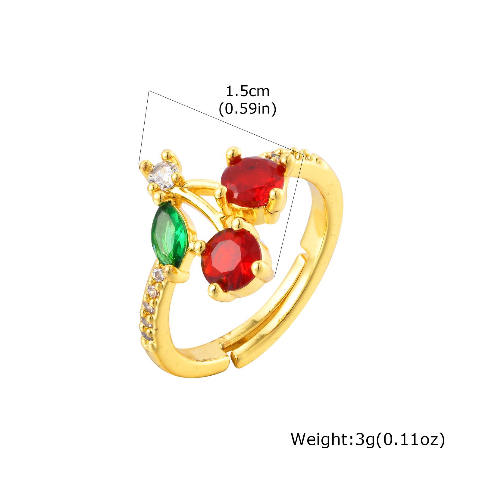 

Sparkling Zircon Red Cherry Ring for Women, 14K Gold Plated Copper Adjustable Ring, Chic Luxury Jewelry for Girlfriend Gift