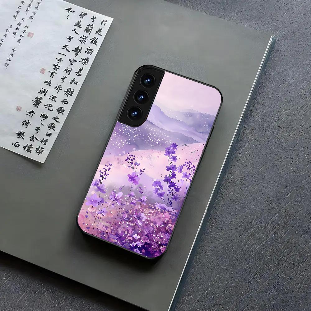 Purple Lavender Flowers Phone Case For Samsung S24, S25 22,30,Note20,Ultra,Lite,Ultra5G,Plus,FE Black Cover