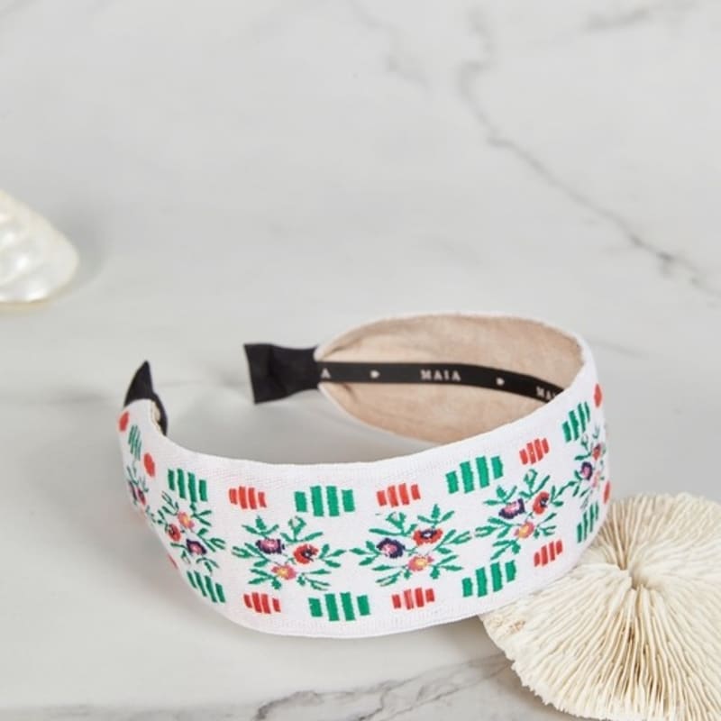 MAIA Garden Jacquard Hairband - Plain White Green