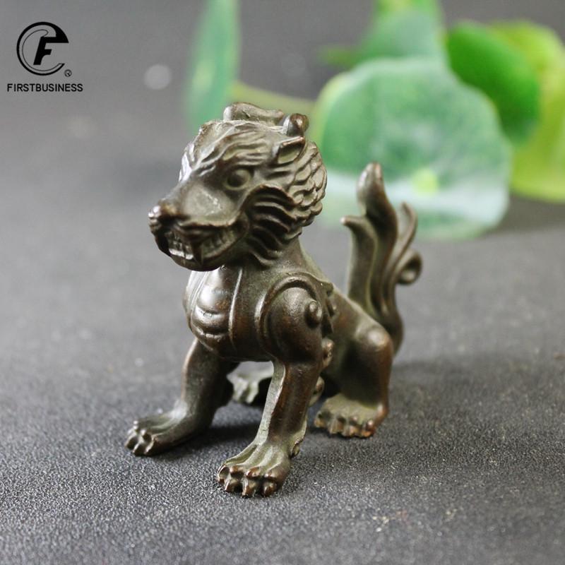 Antique Copper Lion Statue Ornaments Solid Bronze China Lions Study Room Brass Desktop Paper weight Vintage Home Decorations