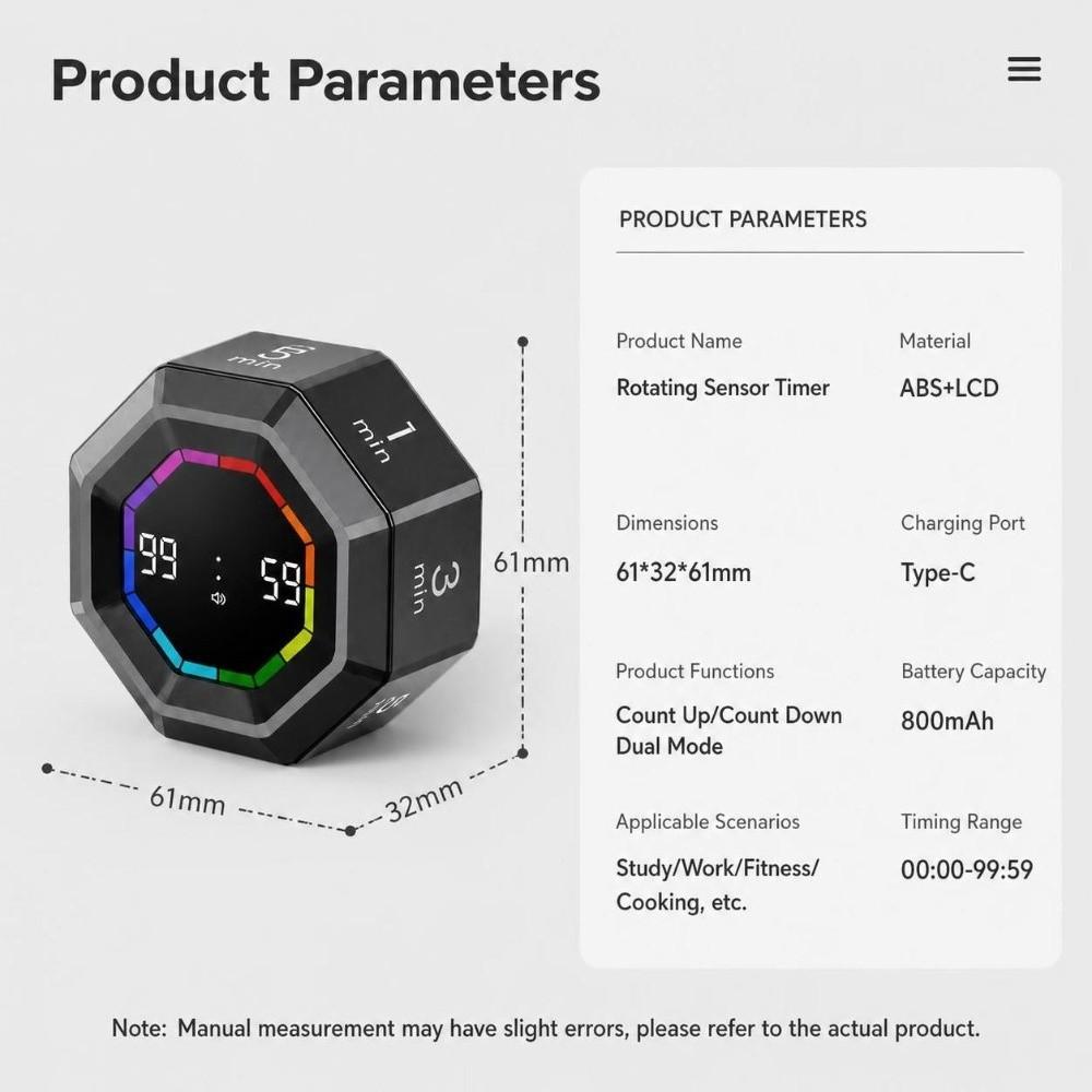 Gravity Sensing Octagon Digital Flipping Timer Rotation Timing Visual Countdown Clock For Cooking