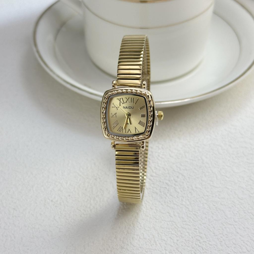 Vintage Women Gold Sliver Square Dial Roman Quartz Watch Fashion Bamboo Band Wristwatch Relogio Clock Ladies Dropshipping