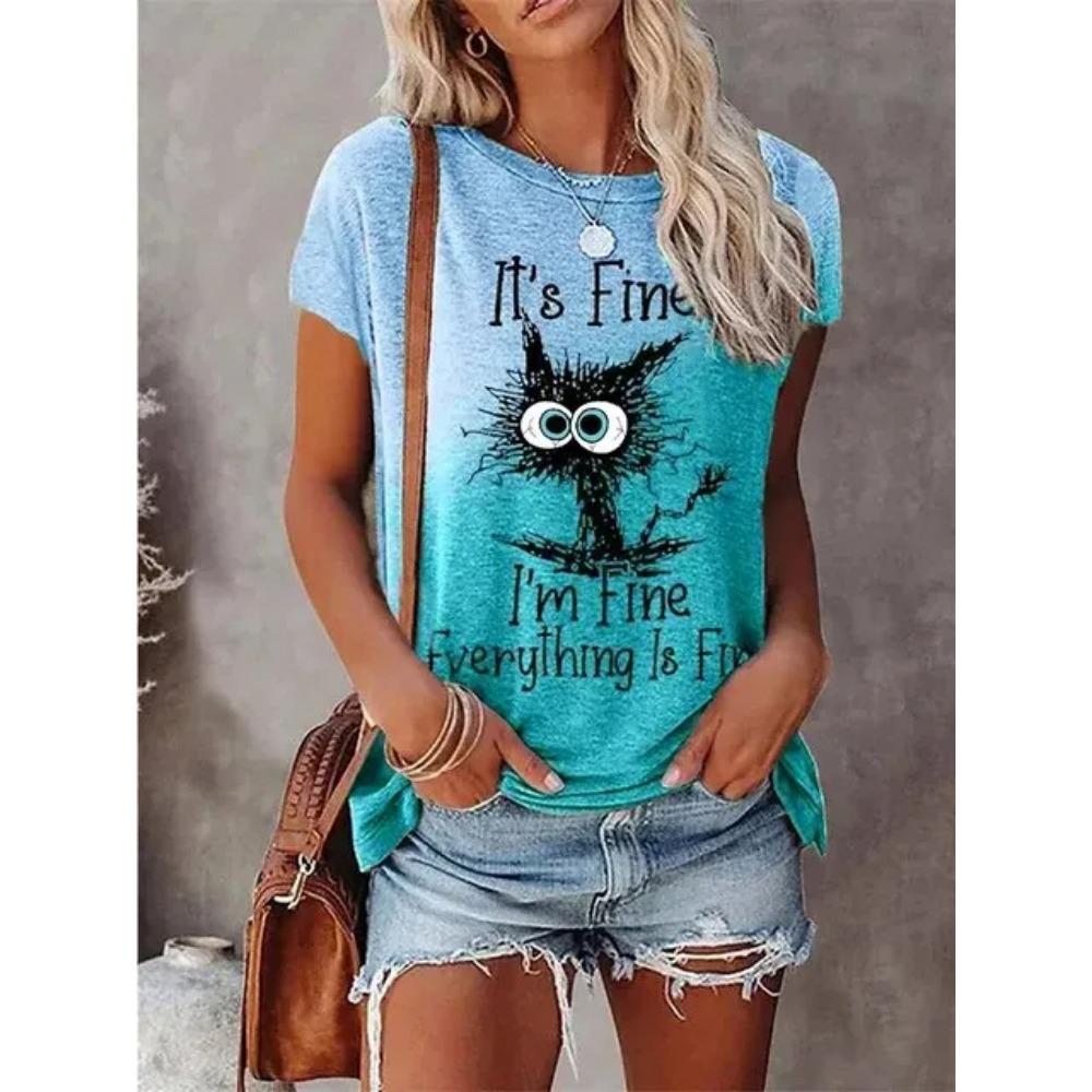 

Летние футболки с 3D-принтом для женщин, уличная одежда, мультяшные коты, повседневная мода, футболки с коротким рукавом, футболки с круглым вырезом, топы, одежда 6XL