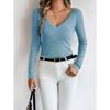 New Reversible V-Neck Long Sleeve Knitted Top Solid Color Round Neck Wool Blend Pullover Sweater Base Shirt