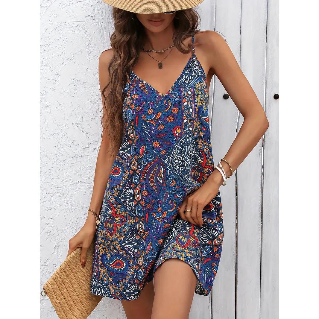 

Женское платье в повседневном стиле с принтом, V-образным вырезом, открытой спиной и кисточками, костюм для музыкального фестиваля XXL