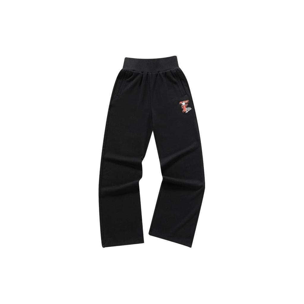 Fila Fusion Letter Print Loose Straight Leg Knit Sports Pants Women pants Black T11W412601F-BK
