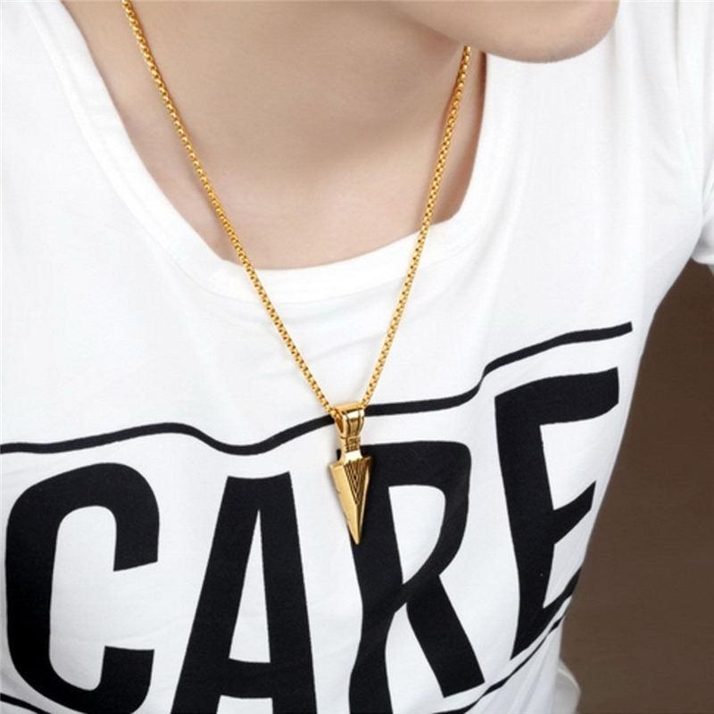 Men's Fashion Jewelry Gold Silver Arrow Head Pendant Long Chain Necklace Gift