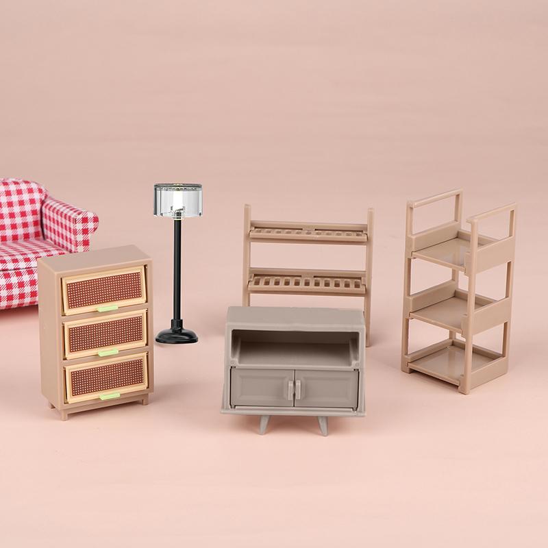 1/12 Dollhouse Shoe Cabinet Bookshelf Floor Lamp Wall Clock Dollhouse Living Room Furniture Decoration Dolls House Accessories