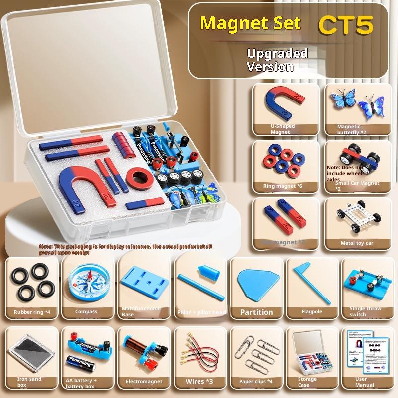 1 Zestaw Eksperymentów Edukacyjnych Z Magnesami Pałeczkowymi, Pierścieniowymi, Podkowiastymi, Kształcie U Oraz Kompasem Zestaw Magnesów STEM Fizyka Nauka Dla Dzieci