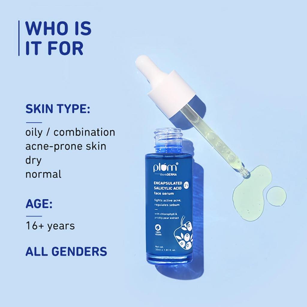 Plum Salicylic Acid Face Serum Oil Control Quick Absorbing Pore Care For Oily Combination Skin 30 ml Acne Prone