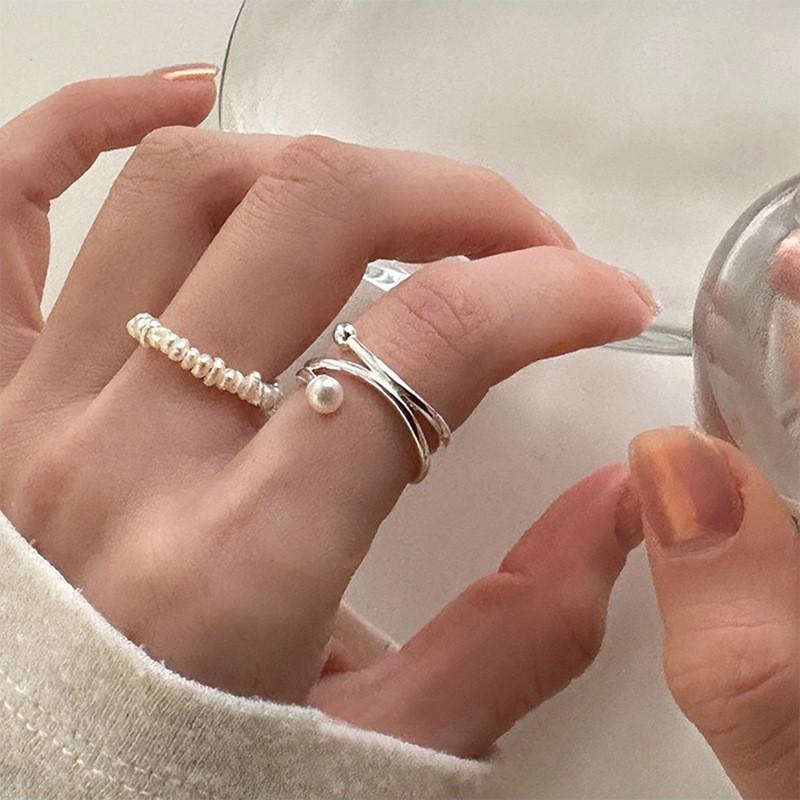 Elegant Korean Style Minimalist Geometric Pearl Ring For Women Adjustable Fashion Accessory