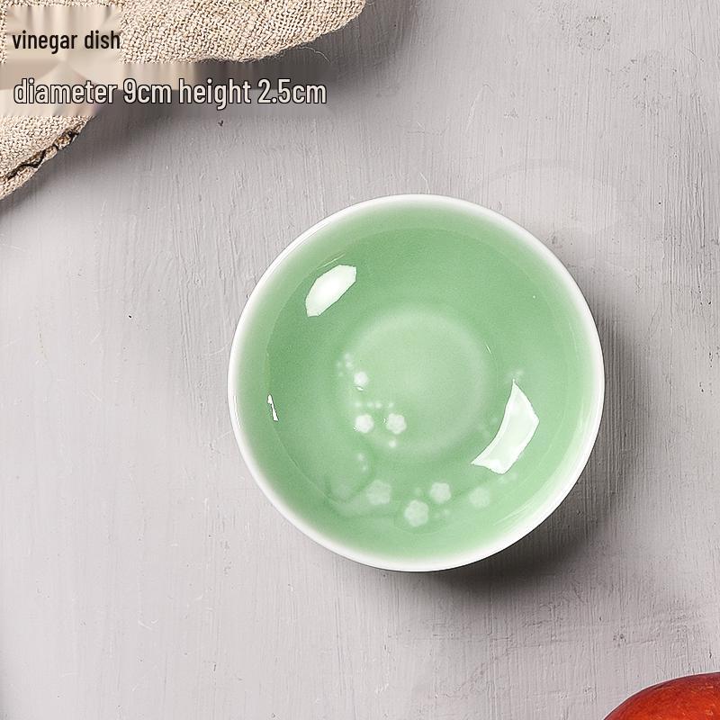 Plum Blossom Celadon Dinner & Salad Plates, Chinese Ceramic Round Plates & Vinegar Dish Gift Set