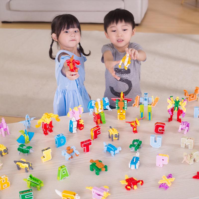 Gudi 26 Alphabet Dinosaur Transforming Building Blocks for Boys - Educational Animal Toys and Gifts
