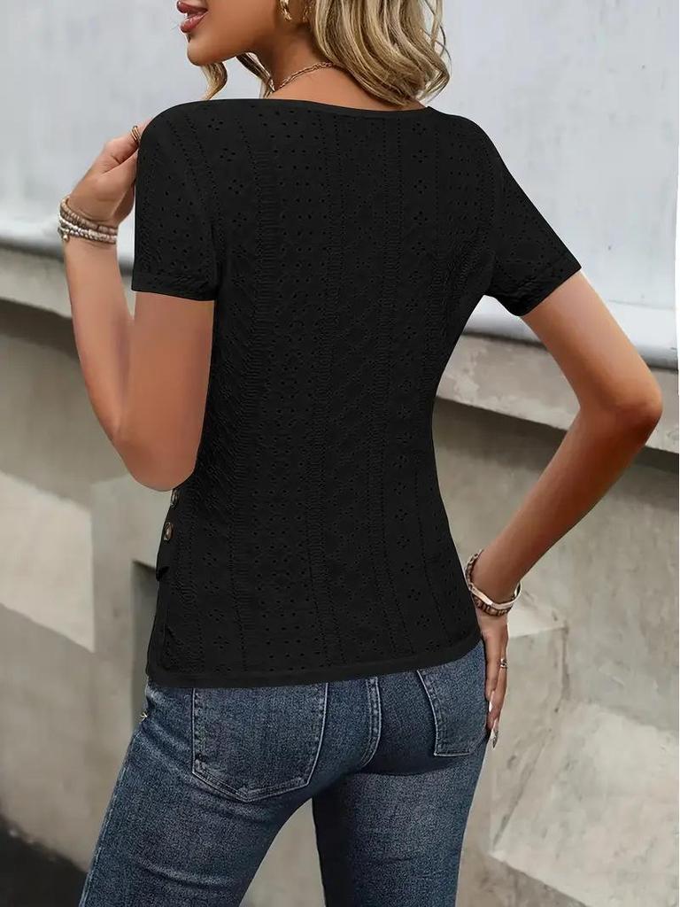 T-shirt uni ajusté à col en V et manches courtes pour femme - Printemps/Été 2026