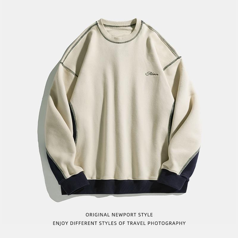 Lässiges Vintage Herren-Sweatshirt mit kontrastfarbenen Flicken, langen Ärmeln und Rundhalsausschnitt