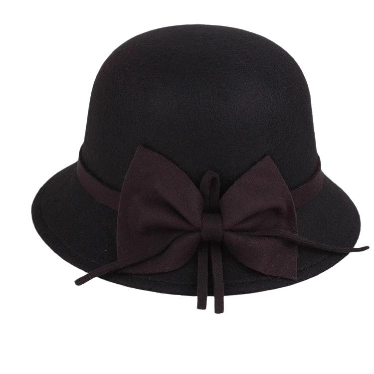 Autumn and winter new women's woolen top hat Hepburn style small brim basin hat pearl decoration French retro fashion shows small face