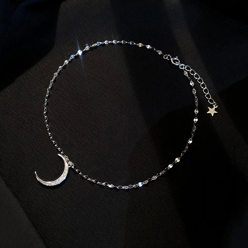 925 Sterling Silver Moon Anklets For Women Adjustable Chain Simple Trendy Anklet Jewelry Gift
