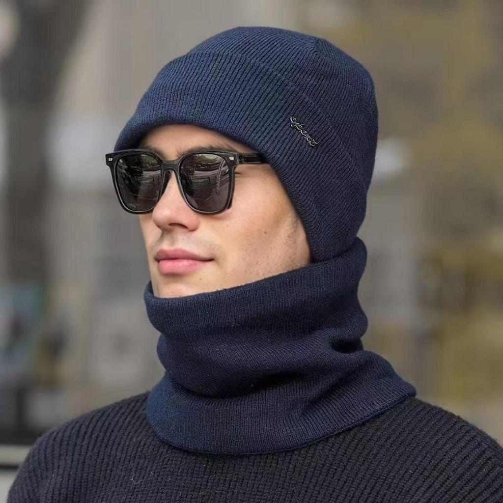 Men Women Winter Warm Suit Classic Plain Color Plush Fur Lined Winter Knit Hat Outdoor Basic Keep Warm Dandy Hat Cap