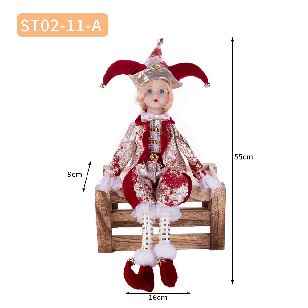 Red-Gold Retro Jester Sitting Christmas Doll
