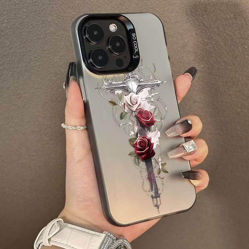 Cross rose is suitable for Apple 16plus mobile phone case iPhone15 new protective case 14 Europe, America and 17 premium.