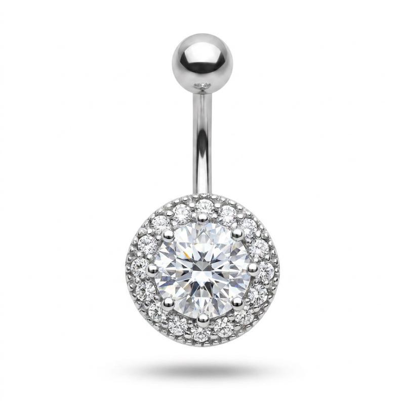 Hypoallergenic Belly Button Ring 316 Stainless Steel Shiny Zircon Fashion Navel Piercing Jewelry for Summer Beach Vacation