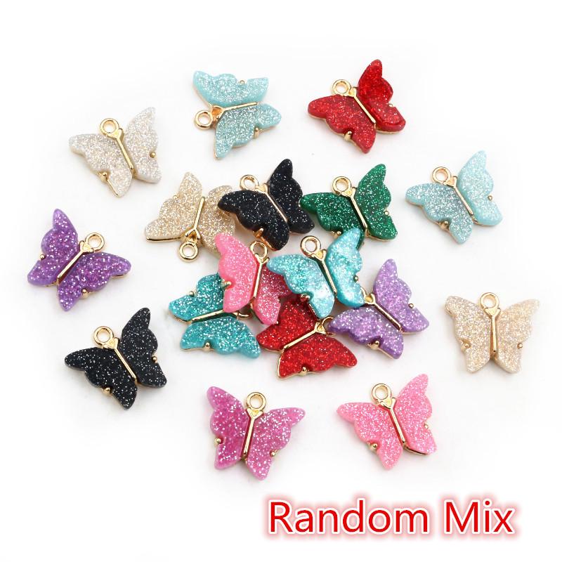 10pcs 14x16mm Acrylic Butterfly Charms Pendant Alloy Metal Back For Necklace Bracelet DIY Jewelry Making Accessories Findings
