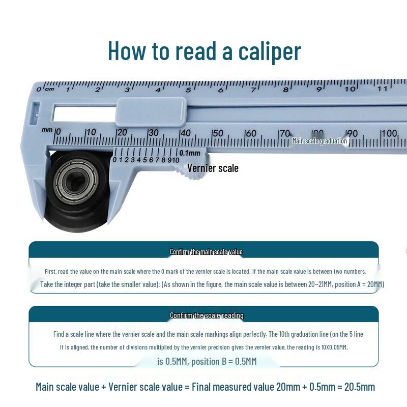Double Scale Plastic Vernier Caliper - Student Mini Measurement Ruler
