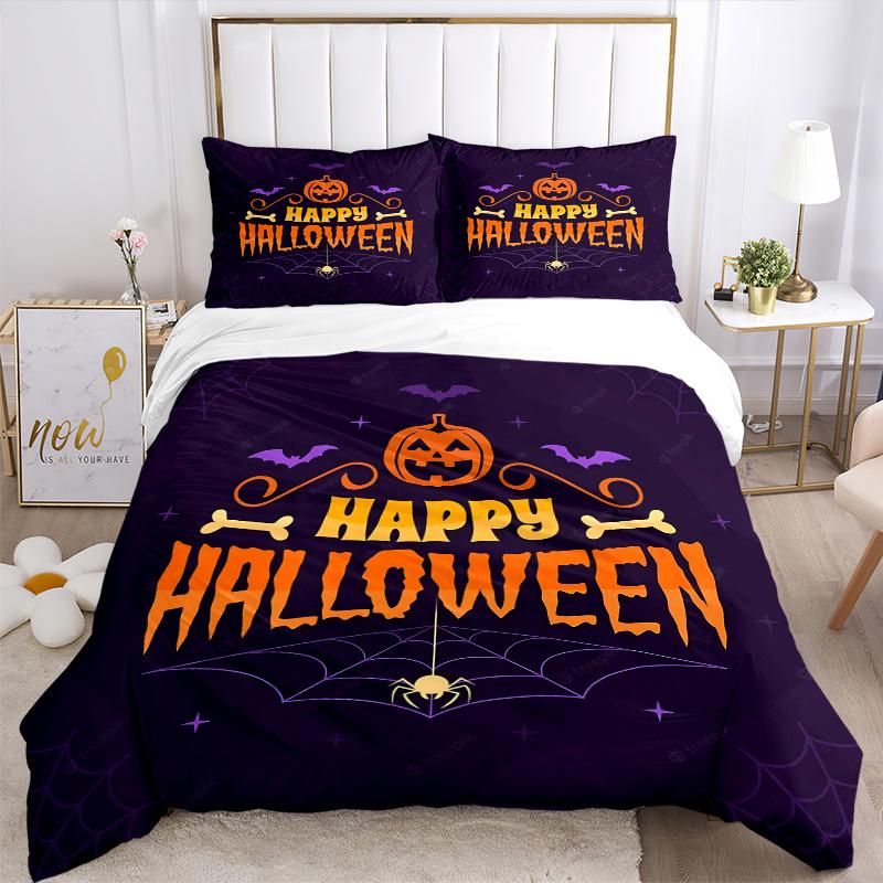 3pcs Featured Happy Halloween Theme Bedding Set - Includes 1 Quilt Cover and 2 Pillowcases, Comfortable Bedding with Stylish Design for Bedr