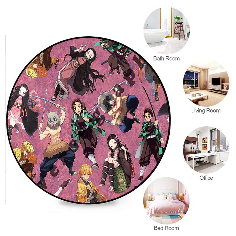Classic Japanese-style Cartoon Demon Slayer Round Rug, Home Soft Decorative Anti-slip Yoga Mat and Chair Mat, Outdoor Floor Mat Carpet K24