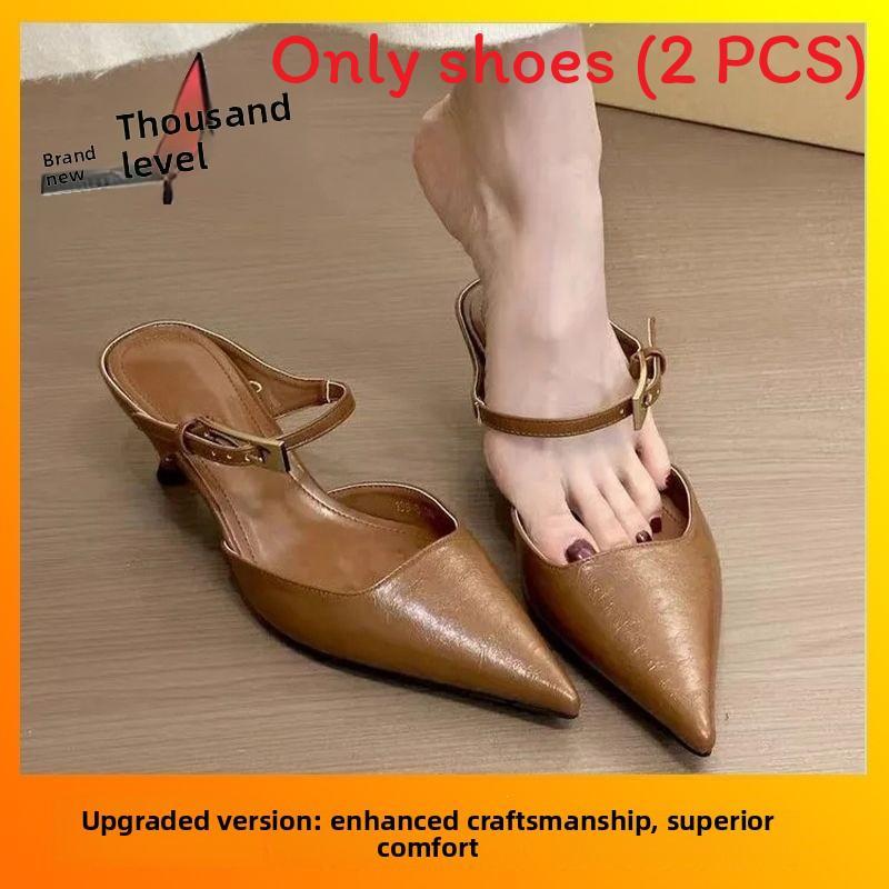 Retro Pointed Toe Mules For Women Summer Pu Casual Slipon With Skinny Heel For Daily Wear