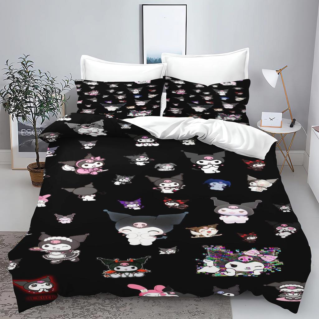 Cute Duvet Cover Kuromi Sanrio Bedding Quilt Sets Digital Printing Cartoon Kids Bed Set Pillowcase For Boy Adult Gift