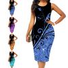 O-Ausschnitt Ärmelloses Taillen-enges Hüftwickelkleid für Damen Sommer Glänzender Druck Figurbetontes Kleid