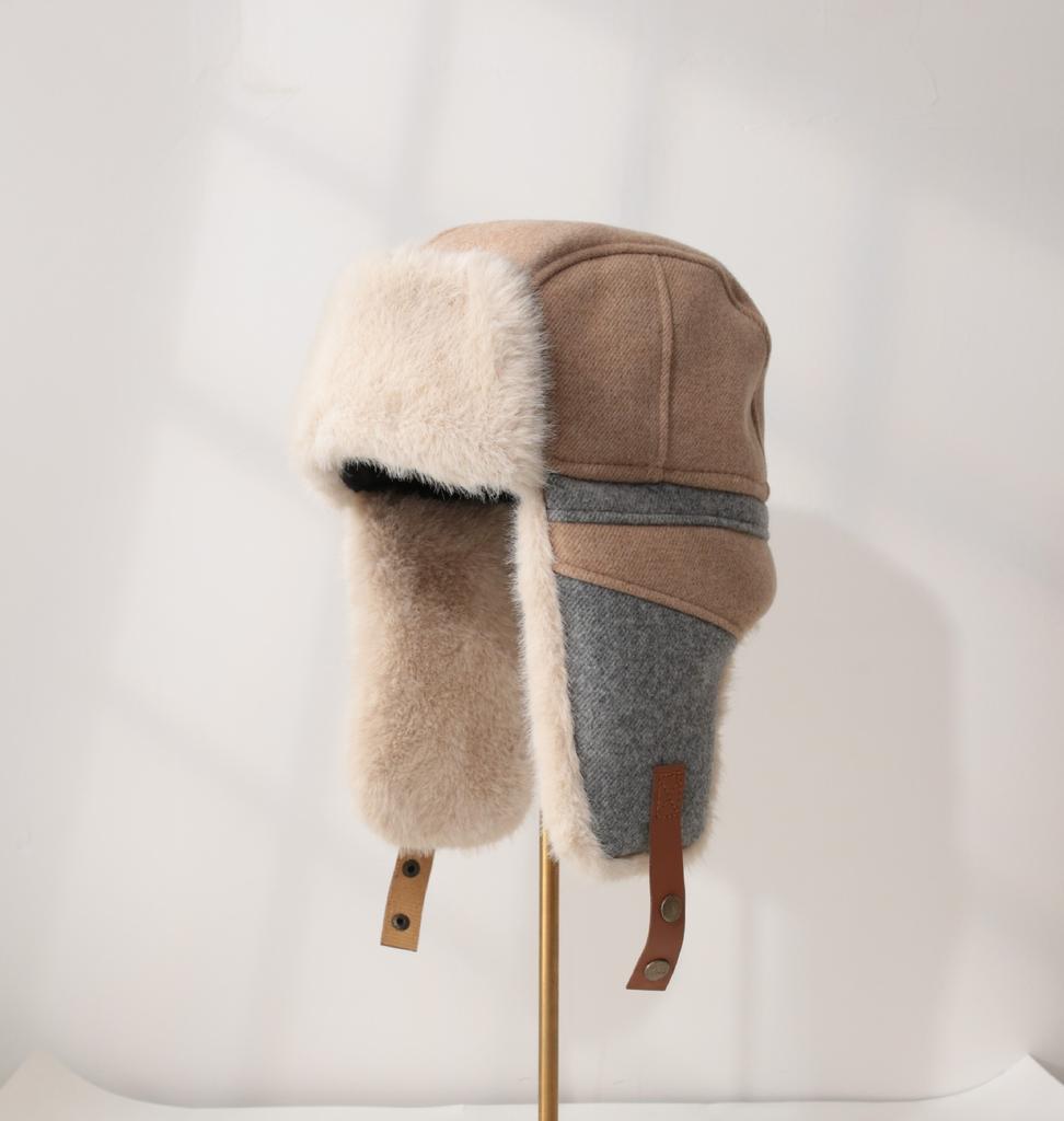 Imitation Fur Mink Hair Hat Female Fall and Winter Plush Fisherman Hat Khaki Senior Show Face Small Warm Ear Protection Lei Feng Hat