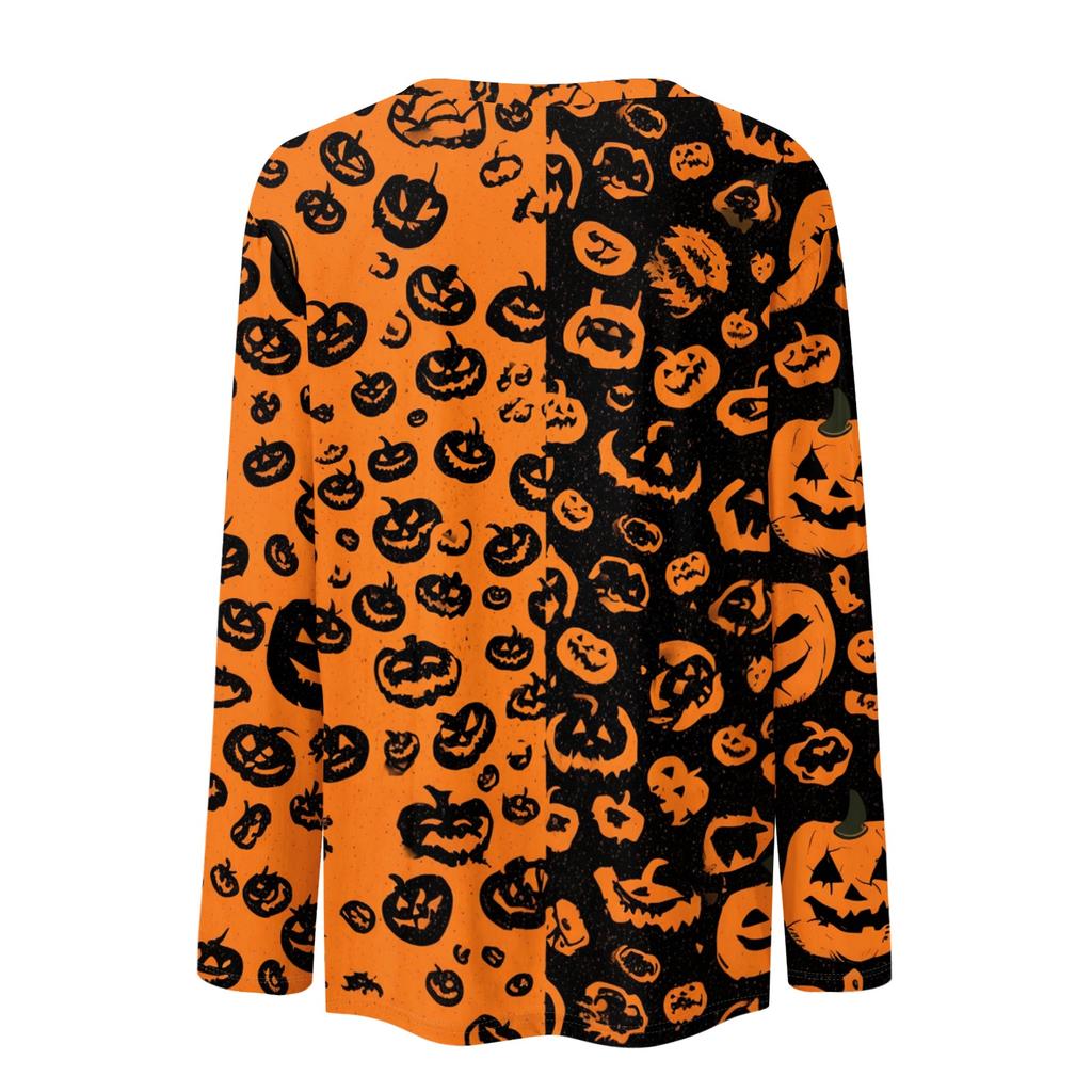 Women's Casual Long Sleeve Halloween Print Pullover Top Crew Neck Lightweight Sweatshirt for Fall and Everyday Wear