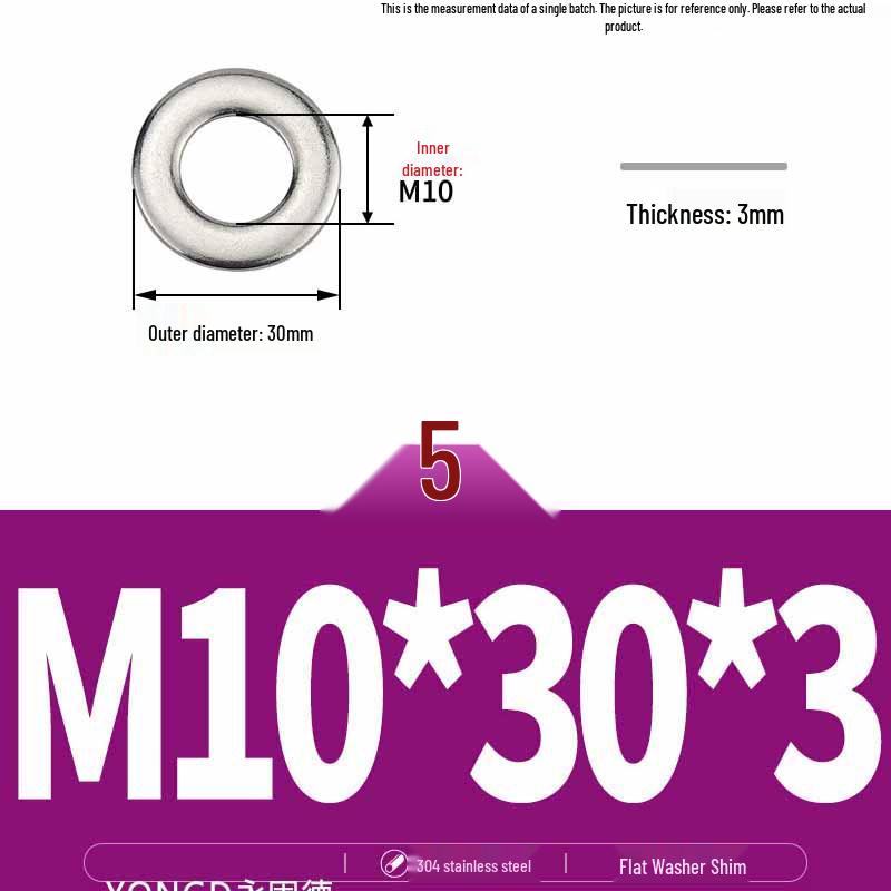304 Stainless Steel Thickened Flat Washer / Ultra-thin Metal Gasket, Sizes M1.6-M10
