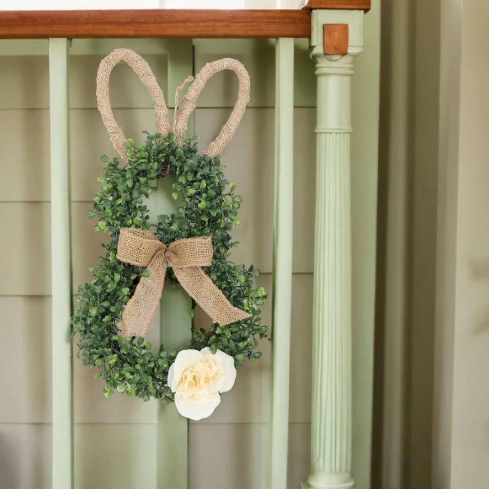 19.6 Inch Easter Bunny Decor With Flower Front Door Wreath Bunny Shape Wreath  Home Indoor