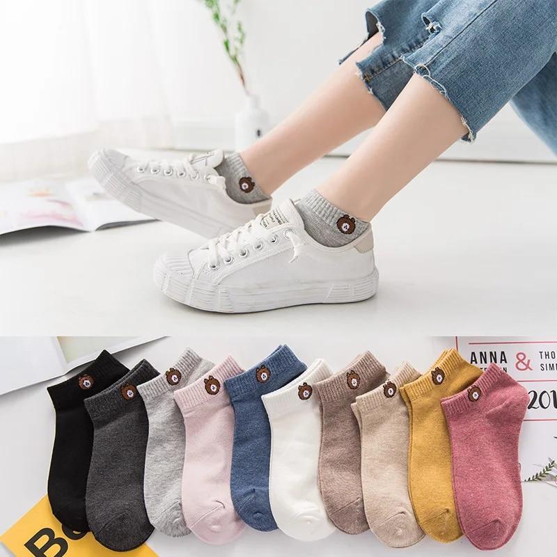 10 Pairs Women Low Tube Socks Set Cute Bear Pattern Fashion Breathable For Female Casual Style Comfortable Socks