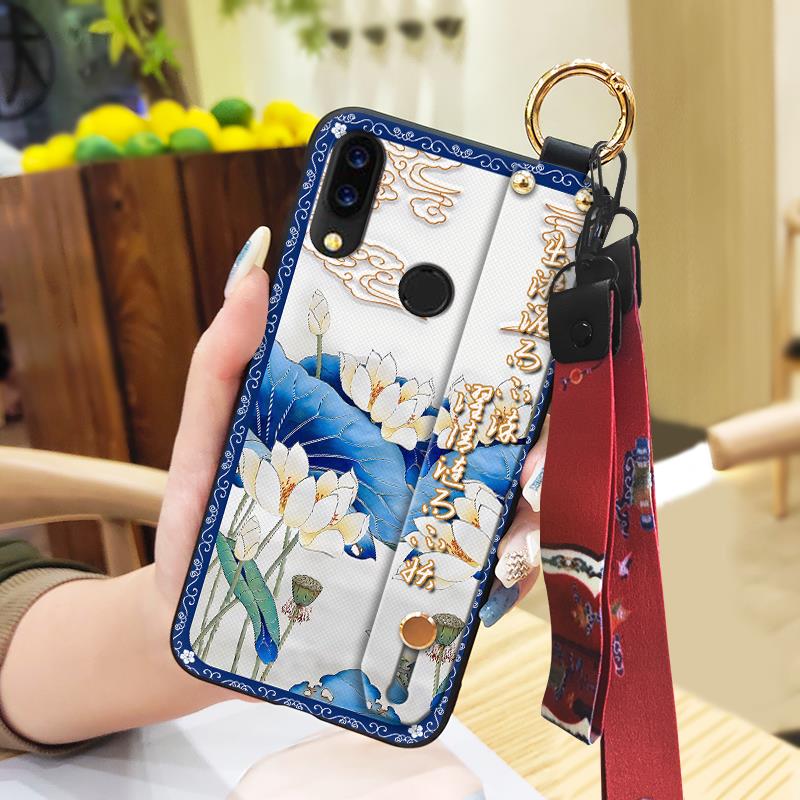 Shockproof Wrist Strap Phone Case For UMIDIGI Power Elderly Lady Protective Soft Case Kickstand Chinese Style Lanyard